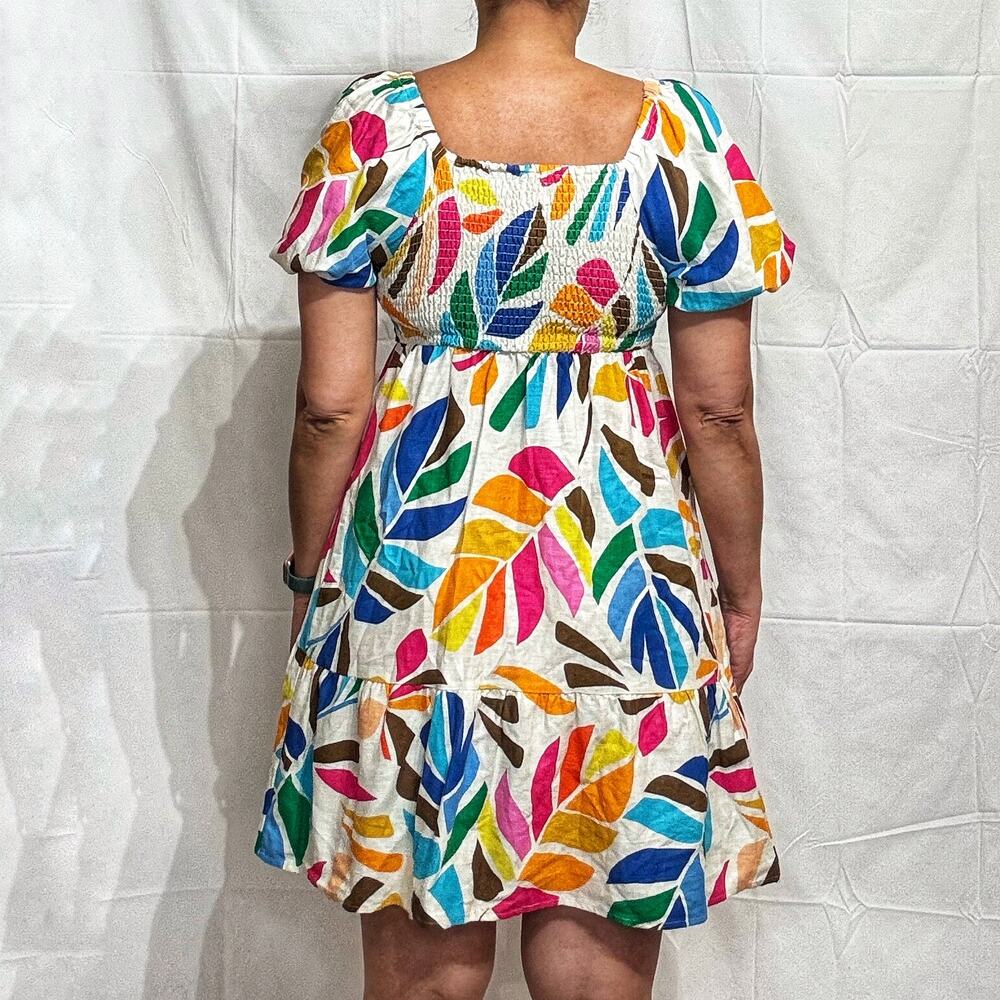 Tabitha Brown Vibrant Botanical Tropical Print Linen Blend Midi Dress Sz S - Picture 11 of 13